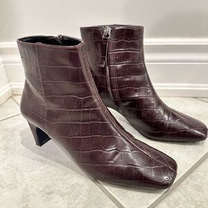 Mango Croc-Embossed Burgundy Ankle Boots